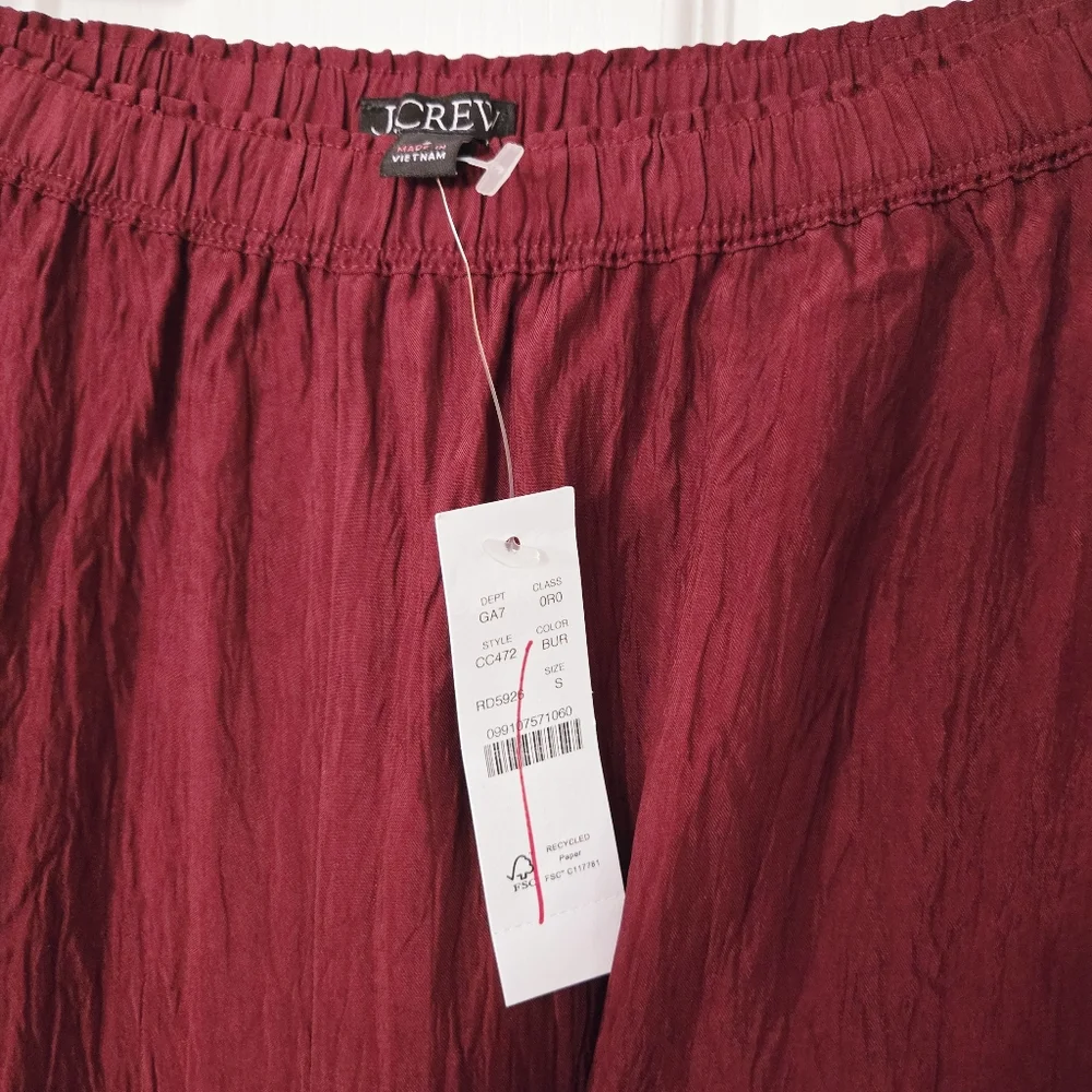 J.Crew Stratus Pant Textured Satin Acetate Pull On Pockets Burgundy Relaxed Sz S - Picture 8 of 8